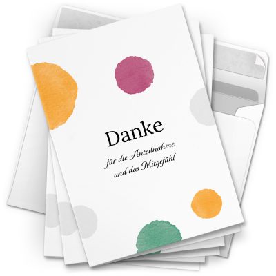 Danksagungskarten Trauer – 10 Stück mit Umschlägen – Motiv: Buntes Danke – Trauerkarten Danksagung mit Text – Dankeskarten Trauer nach Beerdigung