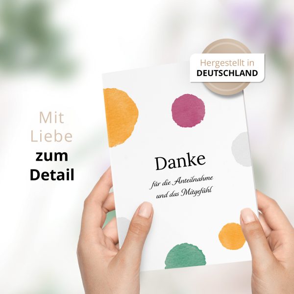 Danksagungskarten Trauer – 10 Stück mit Umschlägen – Motiv: Buntes Danke – Trauerkarten Danksagung mit Text – Dankeskarten Trauer nach Beerdigung – Bild 2