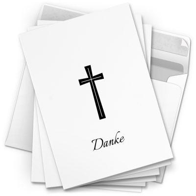 Danksagungskarten Trauer – 10 Stück mit Umschlägen – Motiv Großes Kreuz Danke – Trauerkarten Danksagung mit Text – Dankeskarten Trauer nach Beerdigung