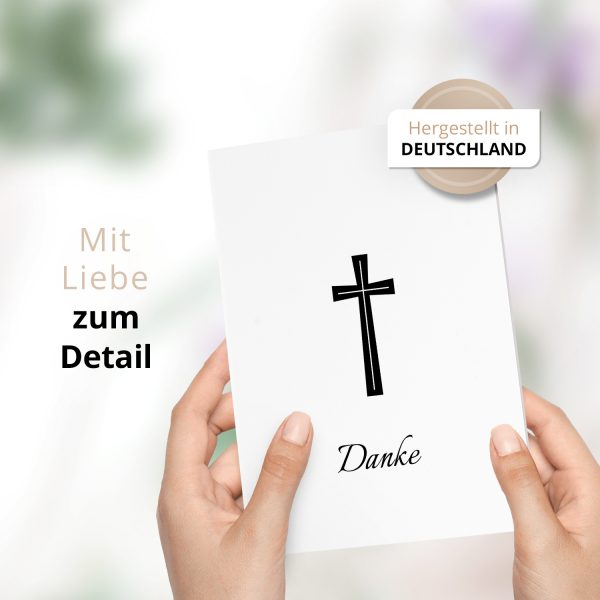 Danksagungskarten Trauer – 10 Stück mit Umschlägen – Motiv Großes Kreuz Danke – Trauerkarten Danksagung mit Text – Dankeskarten Trauer nach Beerdigung – Bild 2