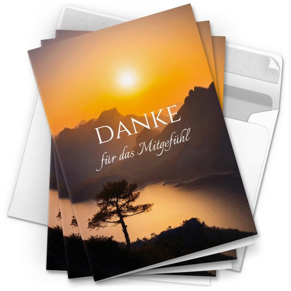 Danksagungskarten Trauer – 10 Stück mit Umschlägen – Motiv: Sonnenuntergang – Trauerkarten Danksagung mit Text – Dankeskarten Trauer nach Beerdigung