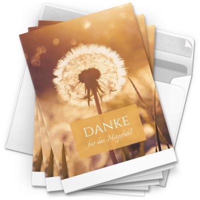 Danksagungskarten Trauer – 10 Stück mit Umschlägen – Motiv: Pusteblume– Trauerkarten Danksagung mit Text – Dankeskarten Trauer nach Beerdigung