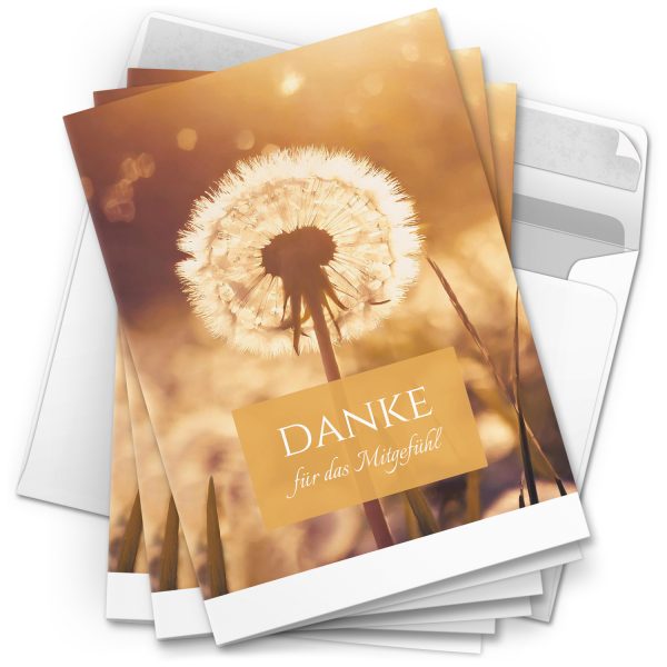 Danksagungskarten Trauer – 10 Stück mit Umschlägen – Motiv: Pusteblume– Trauerkarten Danksagung mit Text – Dankeskarten Trauer nach Beerdigung
