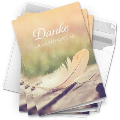 Danksagungskarten Trauer – 10 Stück mit Umschlägen – Motiv: Feder – Trauerkarten Danksagung mit Text – Dankeskarten Trauer nach Beerdigung