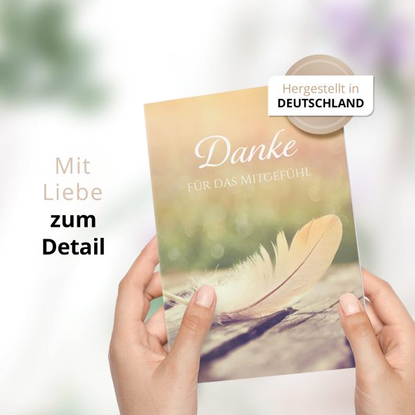 Danksagungskarten Trauer – 10 Stück mit Umschlägen – Motiv: Feder – Trauerkarten Danksagung mit Text – Dankeskarten Trauer nach Beerdigung – Bild 2