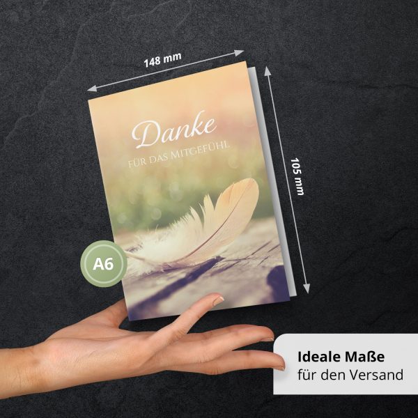 Danksagungskarten Trauer – 10 Stück mit Umschlägen – Motiv: Feder – Trauerkarten Danksagung mit Text – Dankeskarten Trauer nach Beerdigung – Bild 4