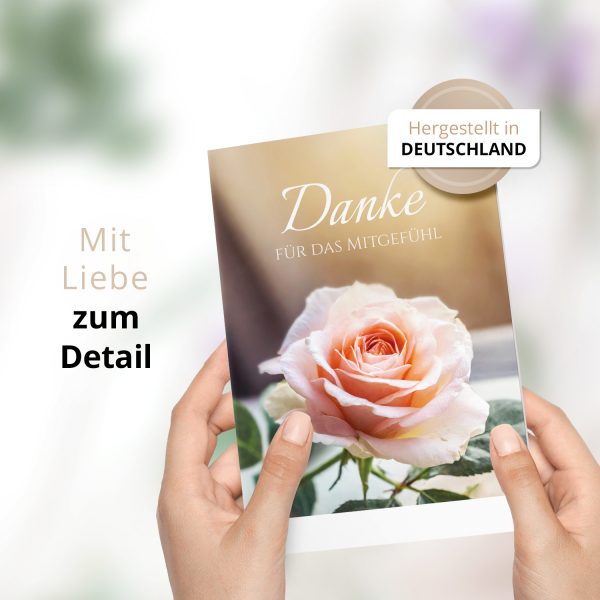 Danksagungskarten Trauer – 10 Stück mit Umschlägen – Motiv: Zarte Rose – Trauerkarten Danksagung mit Text – Dankeskarten Trauer nach Beerdigung – Bild 2