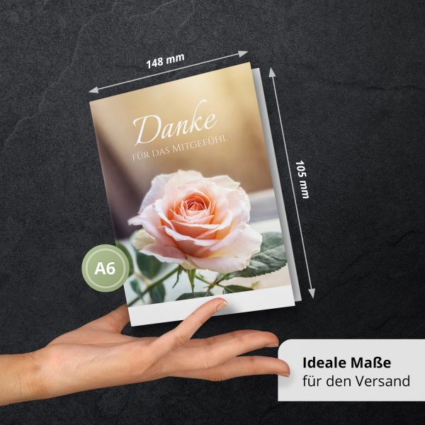 Danksagungskarten Trauer – 10 Stück mit Umschlägen – Motiv: Zarte Rose – Trauerkarten Danksagung mit Text – Dankeskarten Trauer nach Beerdigung – Bild 4