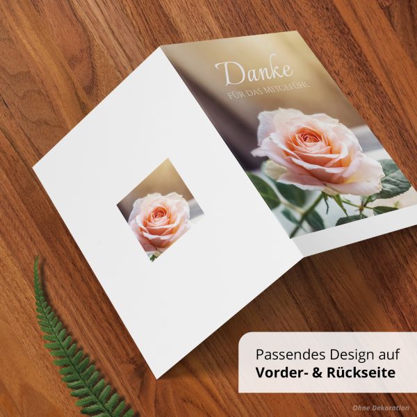 Danksagungskarten Trauer – 10 Stück mit Umschlägen – Motiv: Zarte Rose – Trauerkarten Danksagung mit Text – Dankeskarten Trauer nach Beerdigung – Bild 5