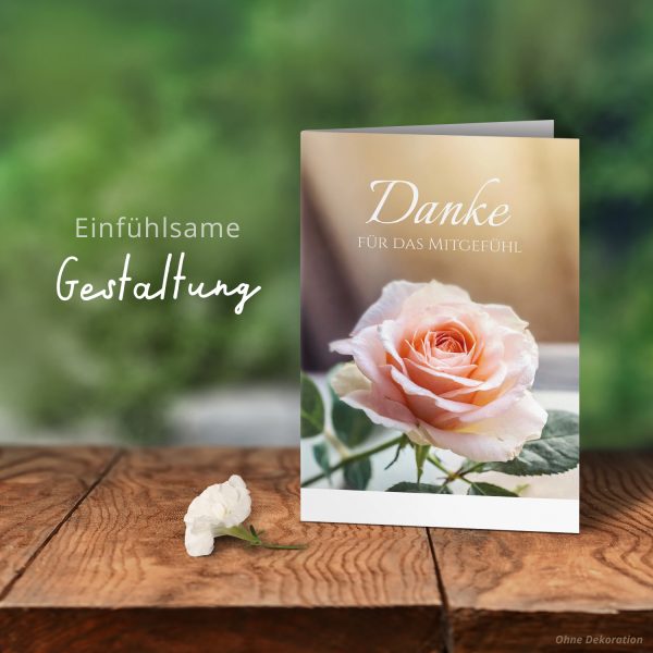 Danksagungskarten Trauer – 10 Stück mit Umschlägen – Motiv: Zarte Rose – Trauerkarten Danksagung mit Text – Dankeskarten Trauer nach Beerdigung – Bild 6