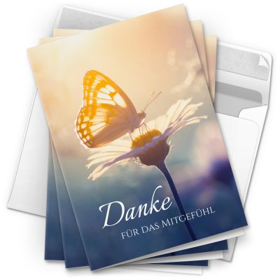 Danksagungskarten Trauer – 10 Stück mit Umschlägen – Motiv: Schmetterling – Trauerkarten Danksagung mit Text – Dankeskarten Trauer nach Beerdigung