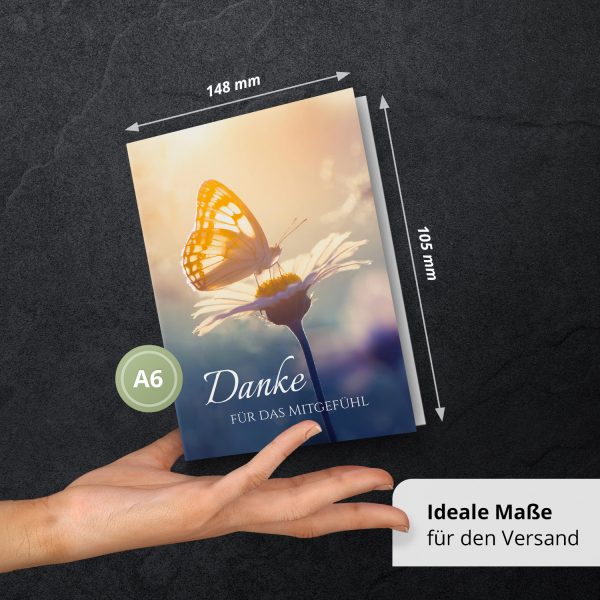 Danksagungskarten Trauer – 10 Stück mit Umschlägen – Motiv: Schmetterling – Trauerkarten Danksagung mit Text – Dankeskarten Trauer nach Beerdigung – Bild 4