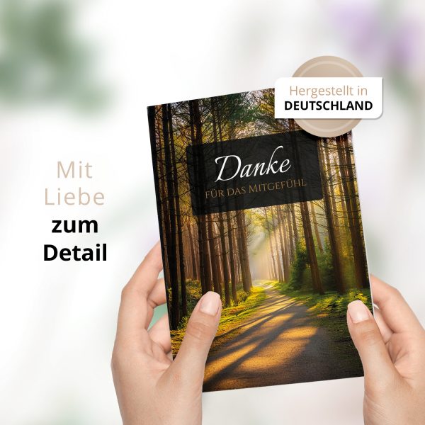 Danksagungskarten Trauer – 10 Stück mit Umschlägen – Motiv: Waldpfad– Trauerkarten Danksagung mit Text – Dankeskarten Trauer nach Beerdigung – Bild 2