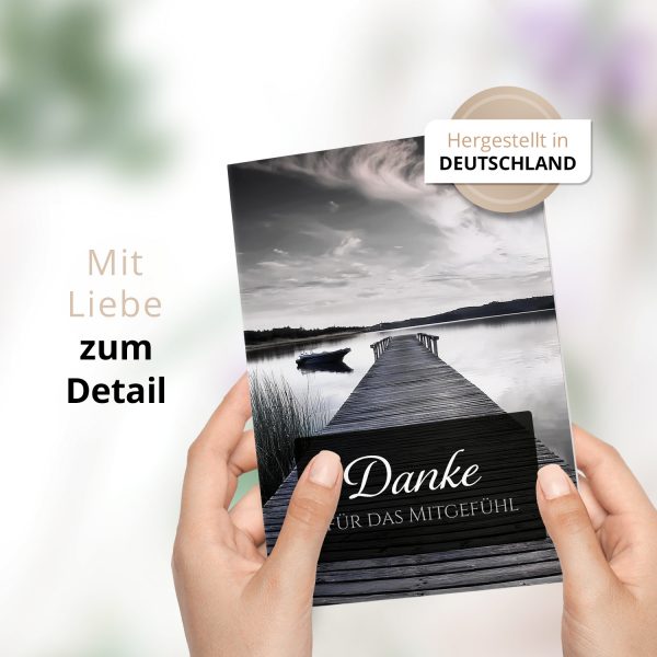 Danksagungskarten Trauer – 10 Stück mit Umschlägen – Motiv: Steg zum See – Trauerkarten Danksagung mit Text – Dankeskarten Trauer nach Beerdigung – Bild 2