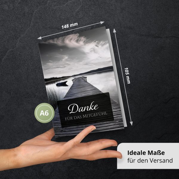 Danksagungskarten Trauer – 10 Stück mit Umschlägen – Motiv: Steg zum See – Trauerkarten Danksagung mit Text – Dankeskarten Trauer nach Beerdigung – Bild 4