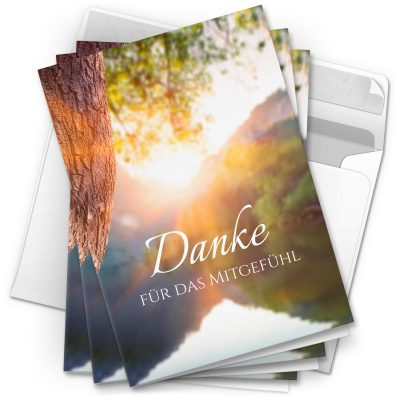 Danksagungskarten Trauer – 10 Stück mit Umschlägen – Motiv: Bergsee – Trauerkarten Danksagung mit Text – Dankeskarten Trauer nach Beerdigung
