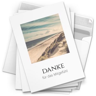 Danksagungskarten Trauer – 10 Stück mit Umschlägen – Motiv: Fenster zum Strand – Trauerkarten Danksagung mit Text – Dankeskarten Trauer nach Beerdigung