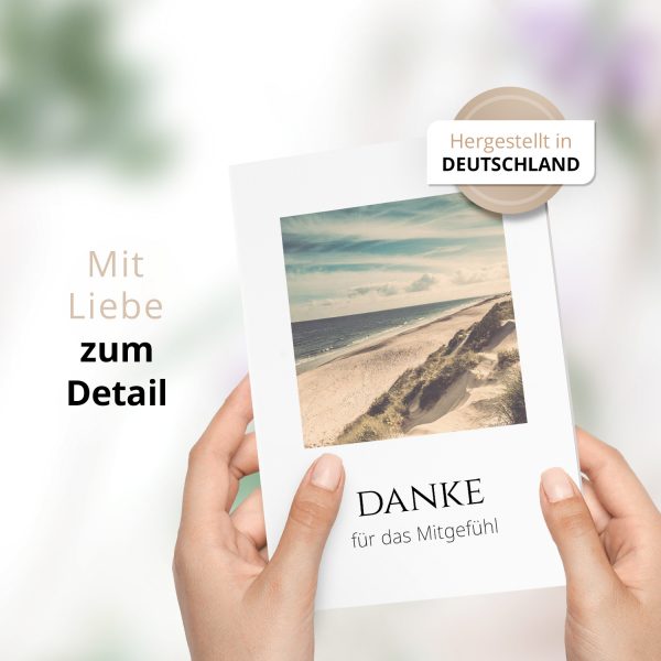 Danksagungskarten Trauer – 10 Stück mit Umschlägen – Motiv: Fenster zum Strand – Trauerkarten Danksagung mit Text – Dankeskarten Trauer nach Beerdigung – Bild 2