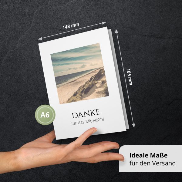 Danksagungskarten Trauer – 10 Stück mit Umschlägen – Motiv: Fenster zum Strand – Trauerkarten Danksagung mit Text – Dankeskarten Trauer nach Beerdigung – Bild 4