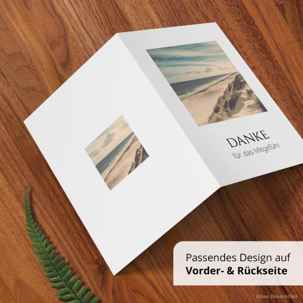 Danksagungskarten Trauer – 10 Stück mit Umschlägen – Motiv: Fenster zum Strand – Trauerkarten Danksagung mit Text – Dankeskarten Trauer nach Beerdigung – Bild 5