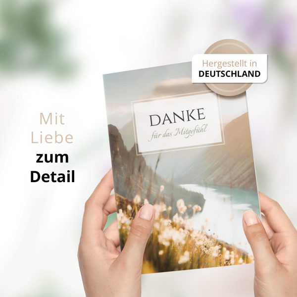 Danksagungskarten Trauer – 10 Stück mit Umschlägen – Motiv: Bergsee – Trauerkarten Danksagung mit Text – Dankeskarten Trauer nach Beerdigung – Bild 2