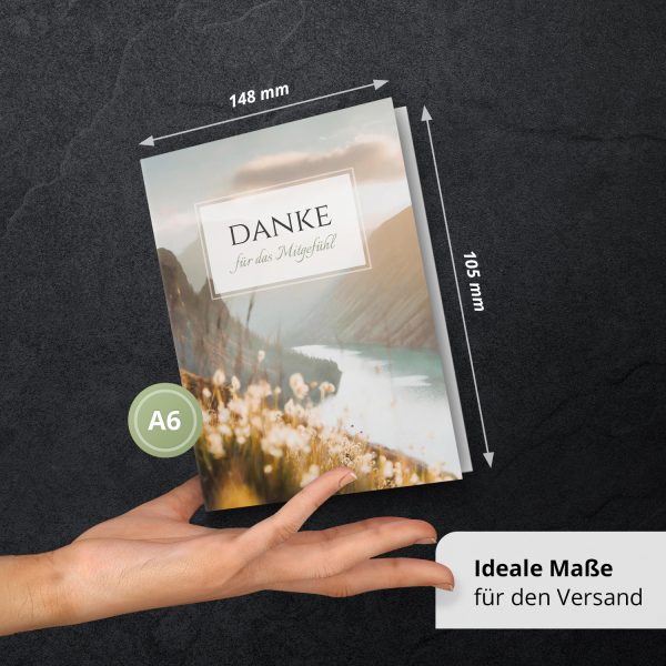 Danksagungskarten Trauer – 10 Stück mit Umschlägen – Motiv: Bergsee – Trauerkarten Danksagung mit Text – Dankeskarten Trauer nach Beerdigung – Bild 4