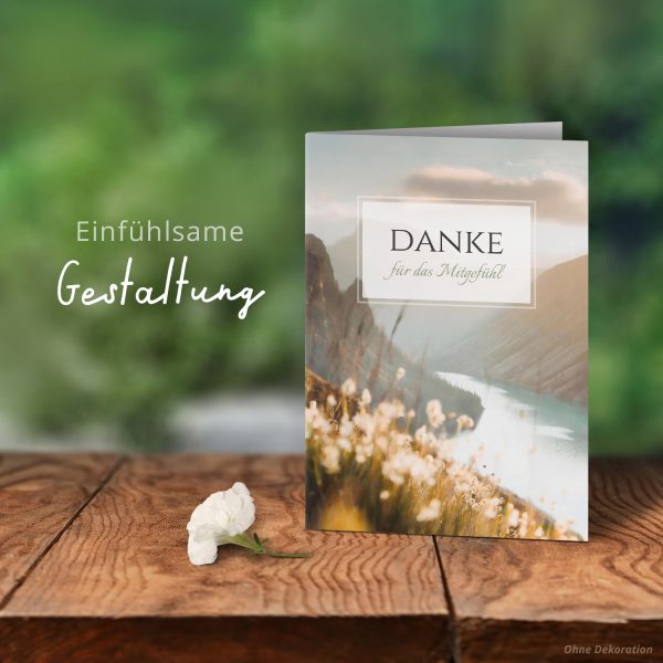Danksagungskarten Trauer – 10 Stück mit Umschlägen – Motiv: Bergsee – Trauerkarten Danksagung mit Text – Dankeskarten Trauer nach Beerdigung – Bild 6