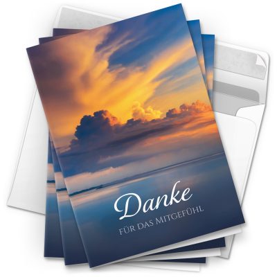 Danksagungskarten Trauer – 10 Stück mit Umschlägen – Motiv: Wolken im Himmel – Trauerkarten Danksagung mit Text – Dankeskarten Trauer nach Beerdigung