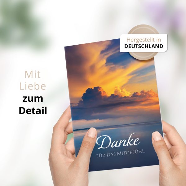 Danksagungskarten Trauer – 10 Stück mit Umschlägen – Motiv: Wolken im Himmel – Trauerkarten Danksagung mit Text – Dankeskarten Trauer nach Beerdigung – Bild 2
