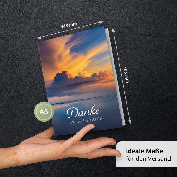 Danksagungskarten Trauer – 10 Stück mit Umschlägen – Motiv: Wolken im Himmel – Trauerkarten Danksagung mit Text – Dankeskarten Trauer nach Beerdigung – Bild 4
