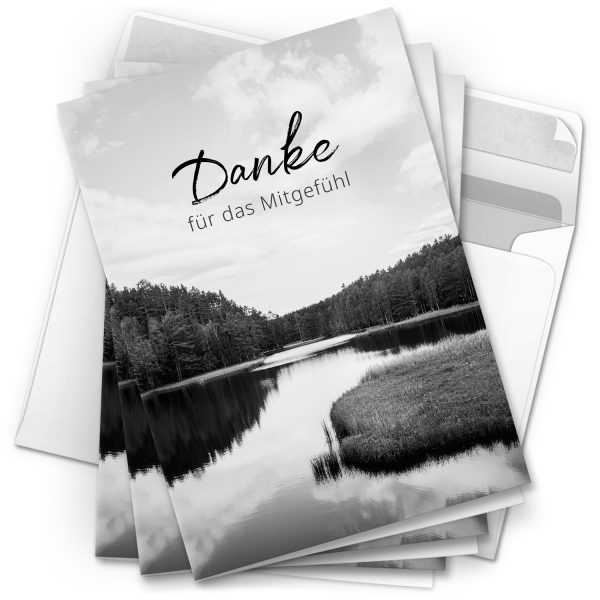 Danksagungskarten Trauer – 10 Stück mit Umschlägen – Motiv: See in schwarz weiss – Trauerkarten Danksagung mit Text – Dankeskarten Trauer Beerdigung