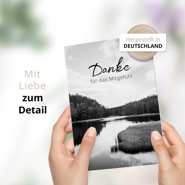 Danksagungskarten Trauer – 10 Stück mit Umschlägen – Motiv: See in schwarz weiss – Trauerkarten Danksagung mit Text – Dankeskarten Trauer Beerdigung – Bild 2