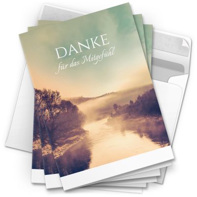 Danksagungskarten Trauer – 10 Stück mit Umschlägen – Motiv: Nebel am See – Trauerkarten Danksagung mit Text – Dankeskarten Trauer nach Beerdigung