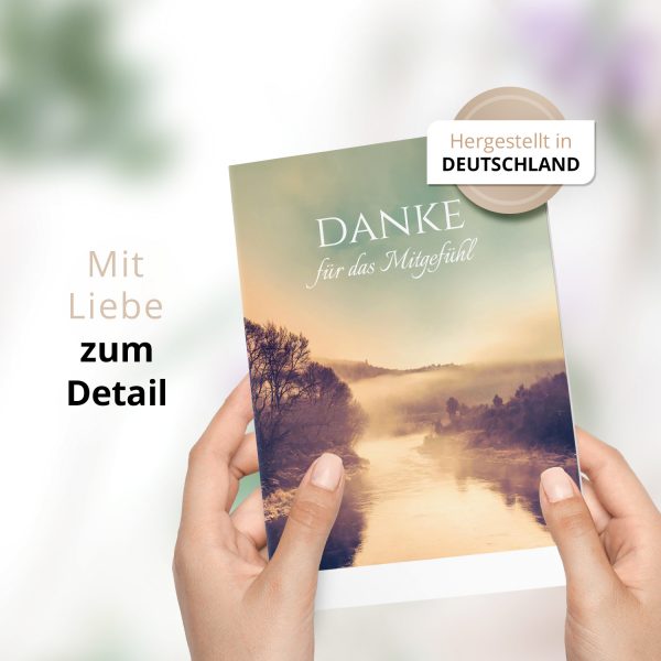 Danksagungskarten Trauer – 10 Stück mit Umschlägen – Motiv: Nebel am See – Trauerkarten Danksagung mit Text – Dankeskarten Trauer nach Beerdigung – Bild 2