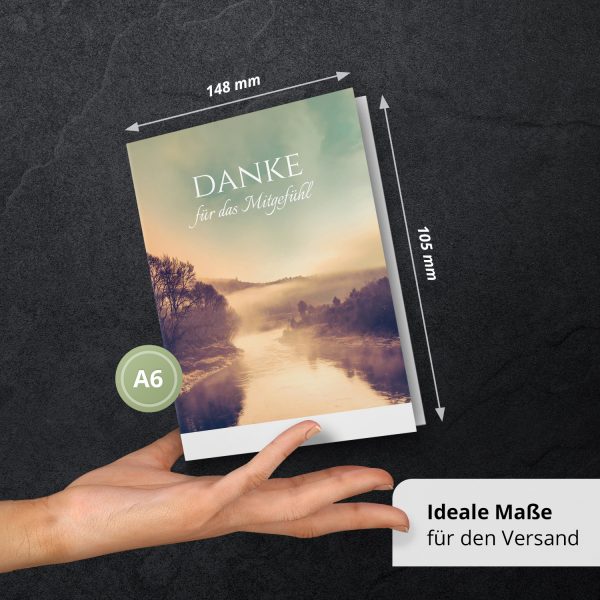 Danksagungskarten Trauer – 10 Stück mit Umschlägen – Motiv: Nebel am See – Trauerkarten Danksagung mit Text – Dankeskarten Trauer nach Beerdigung – Bild 4