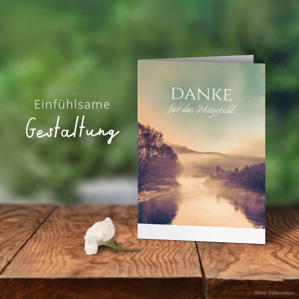 Danksagungskarten Trauer – 10 Stück mit Umschlägen – Motiv: Nebel am See – Trauerkarten Danksagung mit Text – Dankeskarten Trauer nach Beerdigung – Bild 6