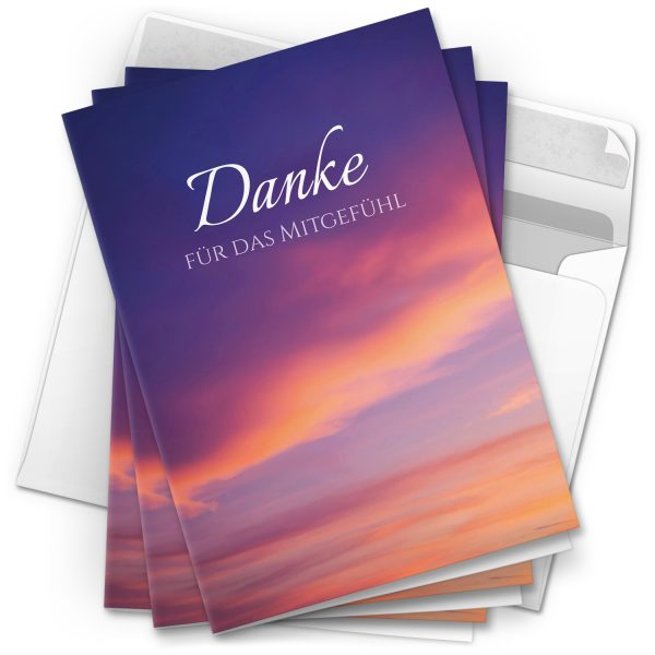 Danksagungskarten Trauer – 10 Stück mit Umschlägen – Motiv: Lila Wolken – Trauerkarten Danksagung mit Text – Dankeskarten Trauer nach Beerdigung