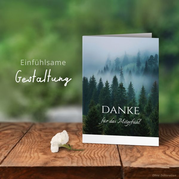 Danksagungskarten Trauer – 10 Stück mit Umschlägen – Motiv: Bäume im Nebel – Trauerkarten Danksagung mit Text – Dankeskarten Trauer nach Beerdigung – Bild 6