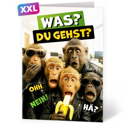 Abschiedskarte Kollege A4 extra große XXL mit Umschlag witzig Abschied letzter Arbeitstag Spruch Rente Pension Neuer Job Kündigung Affe