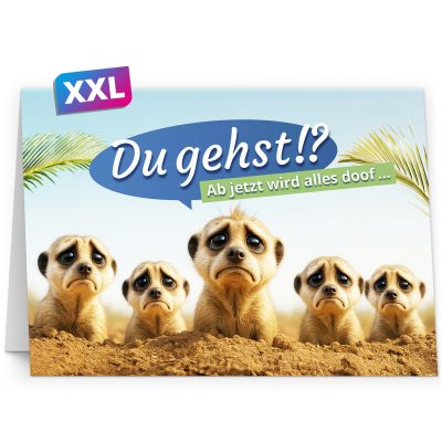 Abschiedskarte Kollege A4 extra große XXL mit Umschlag witzig Abschied letzter Arbeitstag Spruch Rente Pension Neuer Job Kündigung Erdmännchen traurig