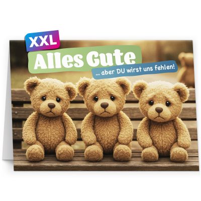 Abschiedskarte Kollege A4 extra große XXL mit Umschlag witzig Abschied letzter Arbeitstag Spruch Rente Pension Neuer Job Kündigung Traurige Bären