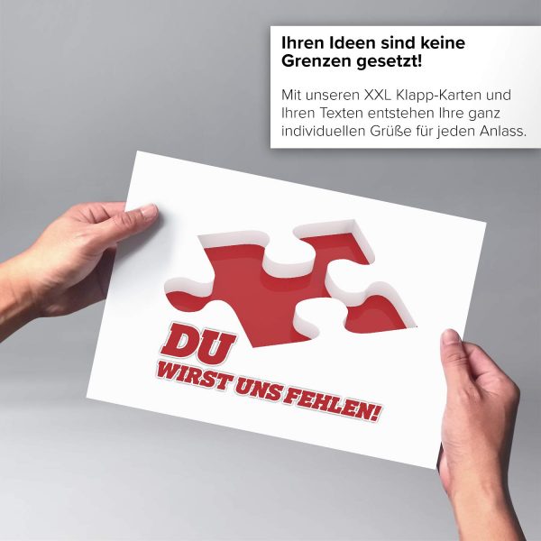 Große Abschiedskarte XXL (A4) Fehlendes Puzzle Teil Rot mit Umschlag / Edle Design Klappkarte / Rente / Pension / Ruhestand / Verabschiedung / Letzter Arbeitstag / Gruß-Karte für Kollegen – Bild 4
