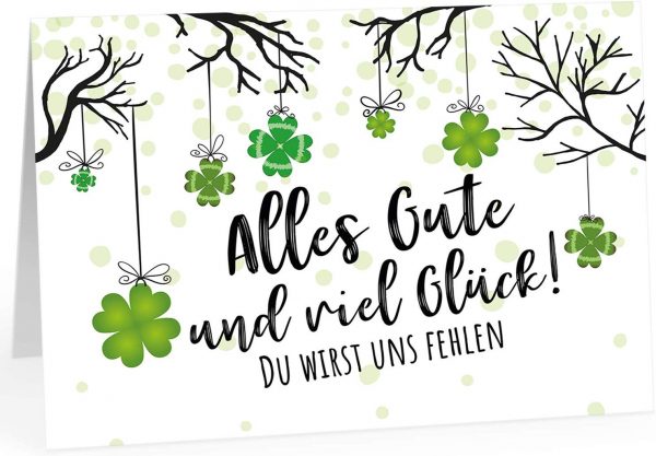 Große Abschiedskarte XXL (A4) Kleeblatt - DU wirst uns fehlen mit Umschlag / Edle Design Klappkarte / Rente / Pension / Ruhestand / Verabschiedung / Letzter Arbeitstag / Gruß-Karte für Kollegen