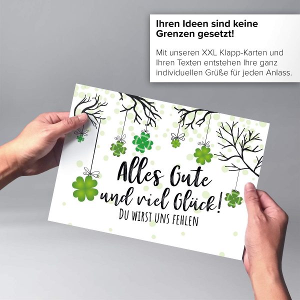 Große Abschiedskarte XXL (A4) Kleeblatt - DU wirst uns fehlen mit Umschlag / Edle Design Klappkarte / Rente / Pension / Ruhestand / Verabschiedung / Letzter Arbeitstag / Gruß-Karte für Kollegen – Bild 4