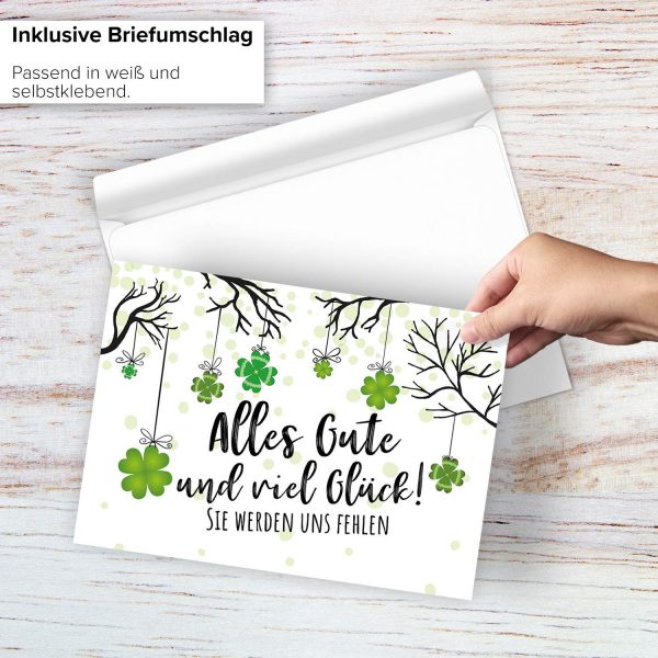 Große Abschiedskarte XXL (A4) Kleeblatt - SIE werden uns fehlen mit Umschlag / Edle Design Klappkarte / Rente / Pension / Ruhestand / Verabschiedung / Letzter Arbeitstag / Gruß-Karte für Kollegen – Bild 2