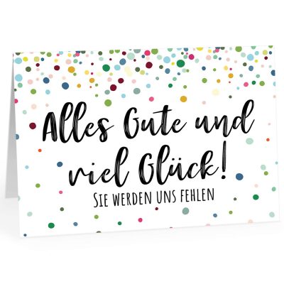 Große Abschiedskarte XXL (A4) Konfetti bunt - Sie werden uns fehlen mit Umschlag / Edle Design Klappkarte / Rente / Pension / Ruhestand / Verabschiedung / Letzter Arbeitstag / Gruß-Karte für Kollegen