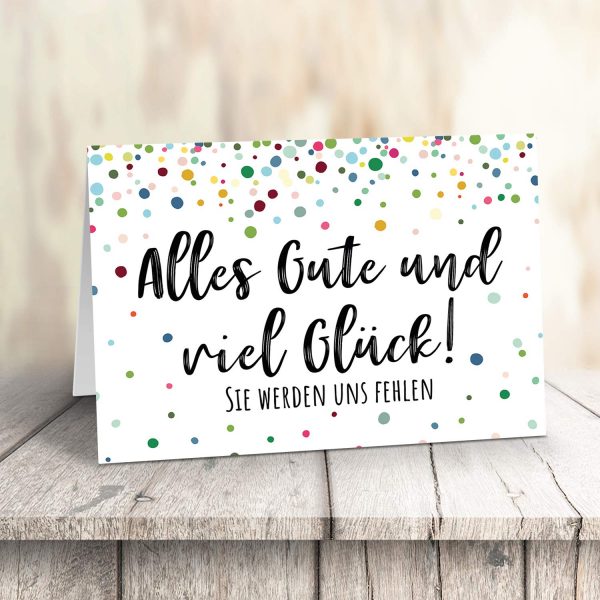 Große Abschiedskarte XXL (A4) Konfetti bunt - Sie werden uns fehlen mit Umschlag / Edle Design Klappkarte / Rente / Pension / Ruhestand / Verabschiedung / Letzter Arbeitstag / Gruß-Karte für Kollegen – Bild 3