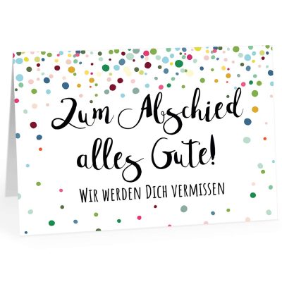 Große Abschiedskarte XXL (A4) Wir werden DICH vermissen - Konfetti bunt mit Umschlag / Edle Design Klappkarte / Rente / Pension / Ruhestand / Verabschiedung / Letzter Arbeitstag / Gruß-Karte für Kollegen