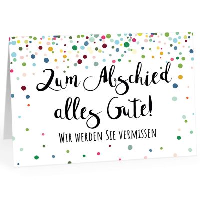 Große Abschiedskarte XXL (A4) Wir werden SIE vermissen - Konfetti bunt mit Umschlag / Edle Design Klappkarte / Rente / Pension / Ruhestand / Verabschiedung / Letzter Arbeitstag / Gruß-Karte für Kollegen