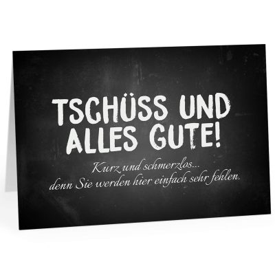 Große Abschiedskarte XXL (A4) Tschüss und alles Gute - Förmlich mit Umschlag / Edle Design Klappkarte / Rente / Pension / Ruhestand / Verabschiedung / Letzter Arbeitstag / Gruß-Karte für Kollegen